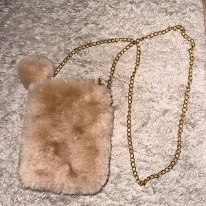 Brown trendy 90s beige fuzzy side bag handbag purse